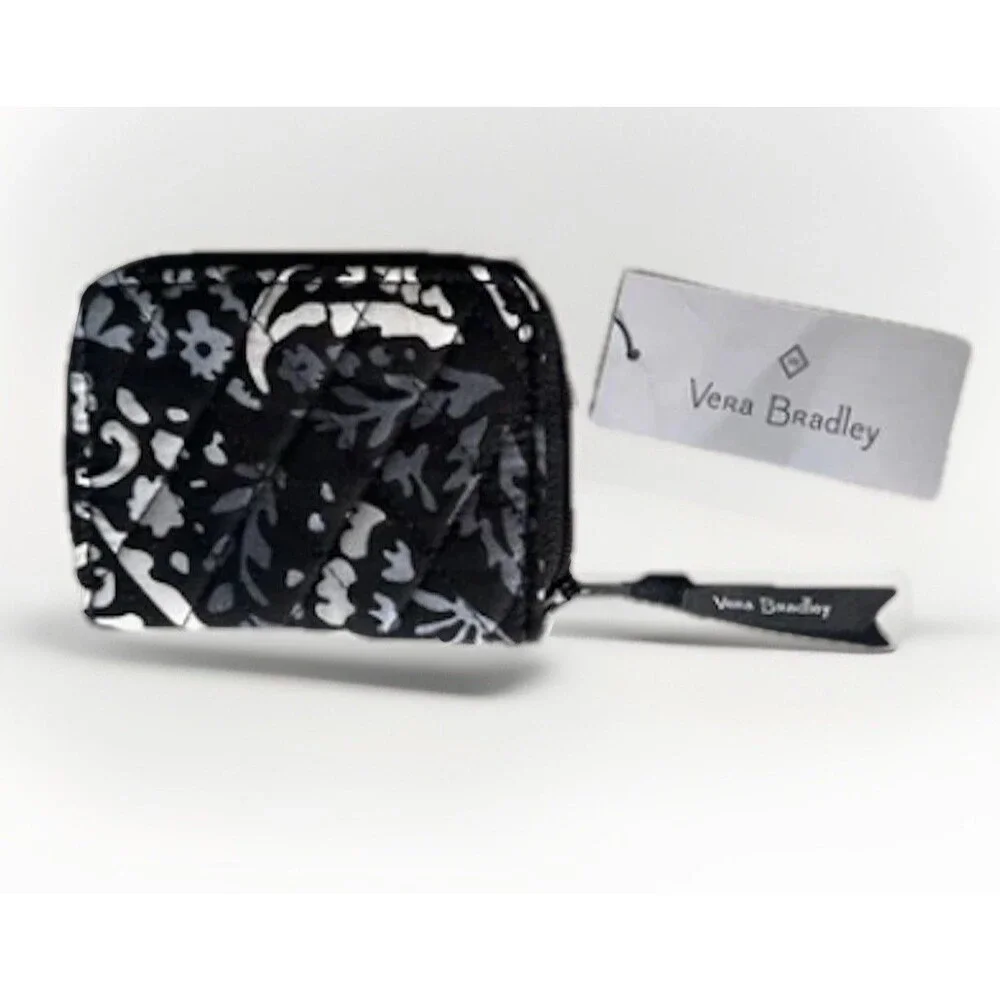 Vera Bradley NOIR PAISLEY RFID Cotton Petite Zip Around Wallet NWT - Picture 2 of 12